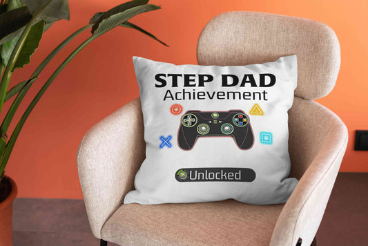 Step Dad Pillow, Achievement Unlocked Pillow, Video Game Pillow, Custom Name Pillow, Gift Pillow For Father