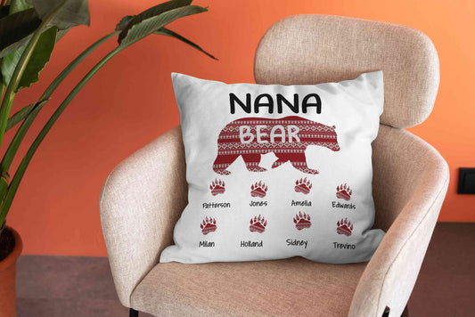 Grandma Pillow, Bear Pillow, Animal Pillow, Family Pillow, Grandma Gift, Custom Name Pillow, Best Gift Pillow For Grandma