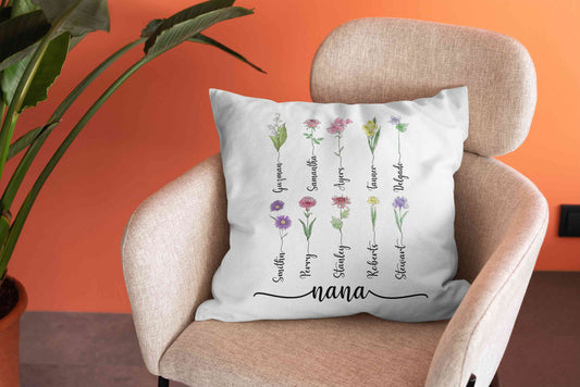 Nana Pillow With Grandkids Names, Month Flower Pillow Design, Grandkids Names Pillow, Custom Grandma Pillow, Mother's Day Gift, Nana Gift