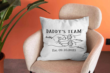 Daddy's Team Pillow, Dad Pillow, Personalized Name Pillow, Gift For Father's Day, Family Gift for Papa from Kids, Custom Grandpa Pillow