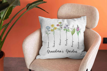 Grandma's Garden Pillow with Grandkid Names, Custom Birth Flower Name Pillow, Family Name Pillow, Gift for Grandma, Birthday Present From Grandkid