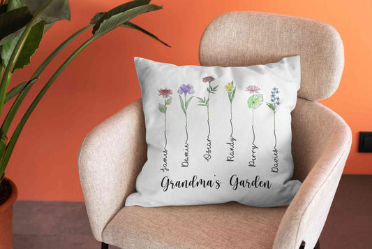 Personalized Grandma's Garden Gift, Nana's Garden Pillow, Pillow With Grandkid Names, Mother's Day Gift For Nana, Custom Birth Month Flower