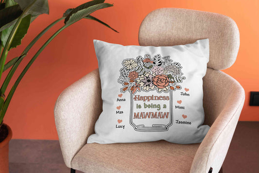 Happiness Is Being a Mawmaw Pillow, Grandma Pillow, Flower Pillow, New Grandma Gift, Gift for Grandma, Baby Birth Announcement Pillow