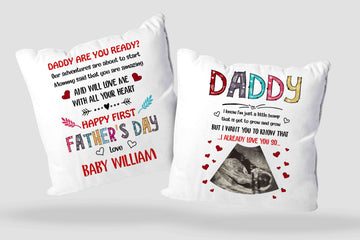 Daddy Pillow, Happy 1st Father’s Day Gift, Custom Ultrasound Photo Pillow, Personalized Name Pillow, Gift From Bump, Pillow For Father, Gift For Him