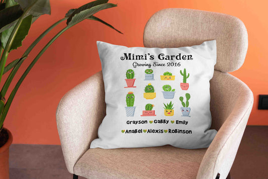 Grandma Pillow, Grandma's Garden Pillow, Cactus Pillow, Custom Name Pillow, Best Gift Pillow For Grandma