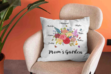 Personalized Family Pillow, Mom's Garden Pillow, Flower Pillow, Birthday Gift For Mom, Mother's Day Gift, Christmas Gift For Mom