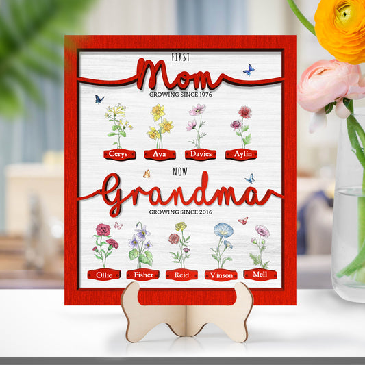 Personalize First Mom Now Grandma Birth Flowers Wooden, Birth Month Flowers Gift For Grandma, Mother's Day Gift, Grandma's Gifts