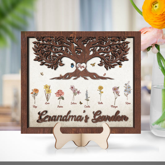 Personalized Wooden Plaque Custom Birth Month Flowers, Grandma's Garden With Grandchildren Names, Mother's Day Gift