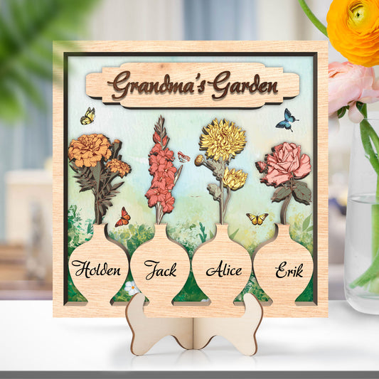 Personalized Grandma's Garden Birth Flower  Name Wooden Plaque, Grandma's Garden Wooden, Handmade Home Decor Wooden Plaque, Mothers Day Gift
