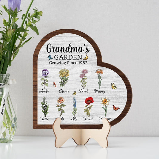 Personalized Grandma's Garden Wooden, Customized Grandma Gift With Grandkids Names Wooden Plaque, Grandma's Garden Birth Month Flower, Mother's Day Gift