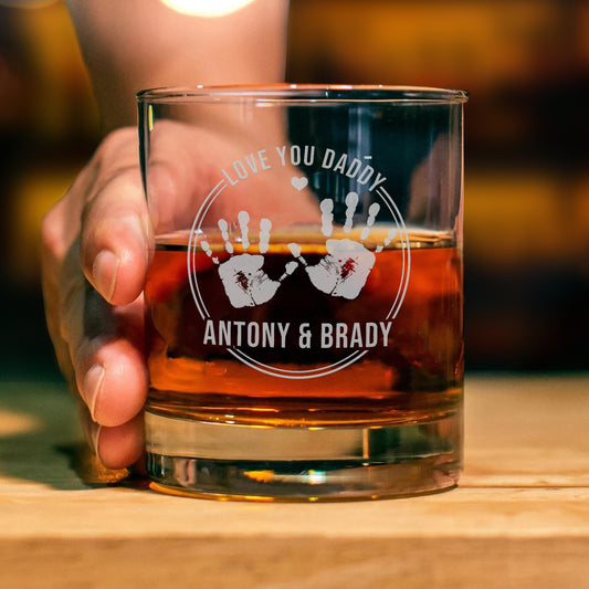 Personalized Etched New Parent Pint Whiskey Glass, Custom Baby Hand Drinking Whiskey Glass, Love You Daddy Whiskey Glass,  Fathers Day Gift