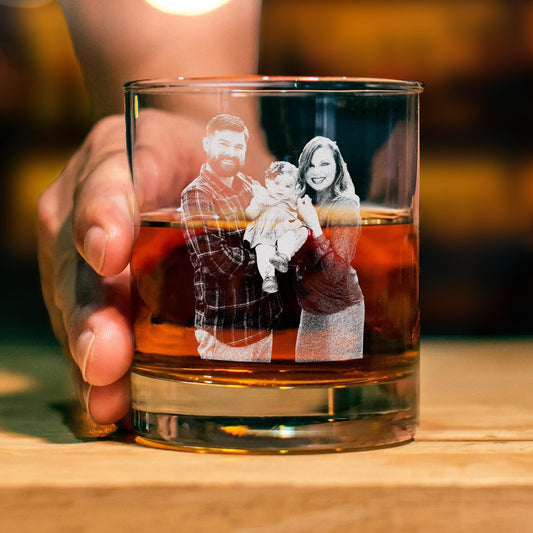 Custom Photo & Handwriting Whiskey Glass, Personalized Stemless Etched Whiskey Glass, Your Family in Glass Whiskey Glass, Whiskey Gift for Dad, Father's Day Gifts