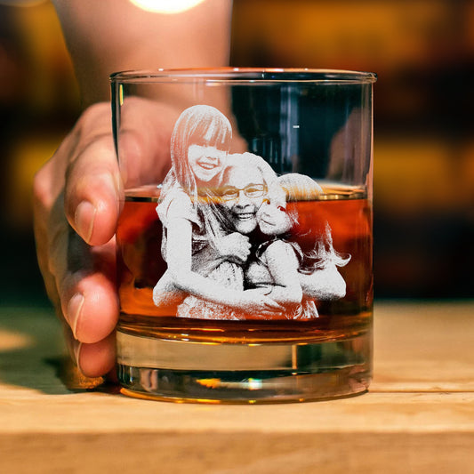 Custom Photo & Handwriting Whiskey Glass, Personalized Stemless Etched Whiskey Glass, Your Family in Glass Whiskey Glass, Whiskey Gift for Grandma's, Mother's Day Gifts
