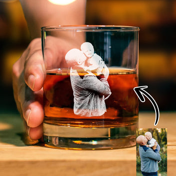 Custom Photo & Handwriting Whiskey Glass, Personalized Stemless Etched Whiskey Glass, Your Family in Glass Whiskey Glass, Whiskey Gift for Grandpa's