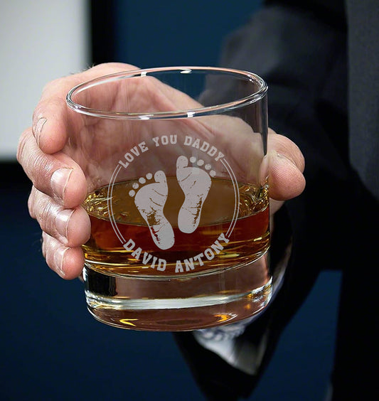 Custom Baby Footprint Whiskey Glass, Option To Use Custom Footprints, Gift For First Time Mom Or Dad, First Time Dad Gift, Gifts For Dad