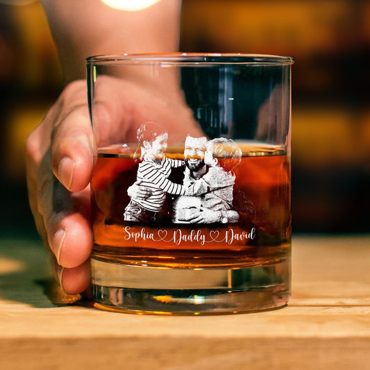 Father’s Day Photo Glass- Rocks Glass, Personalized Glass with your Photo, Your Family in Glass Whiskey Glass, Whiskey Gift for Grandpa's, Father's Day Gift