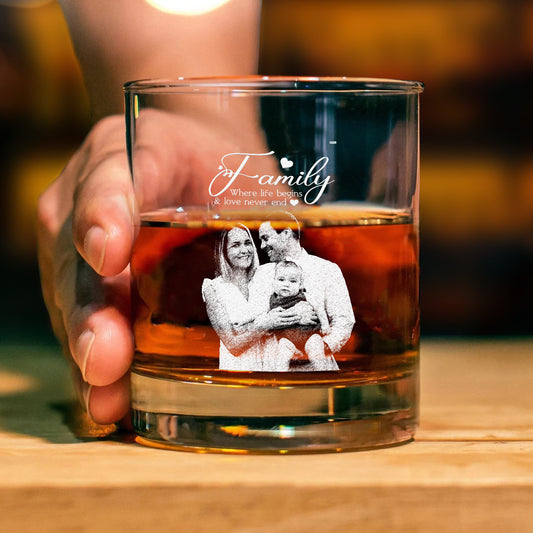 Personalized Photo Engraved Etched Whiskey Glass - Whiskey Gift for Family, Etched Portrait or Photo in a Scotch Glass, Whiskey Glass Gift for Family