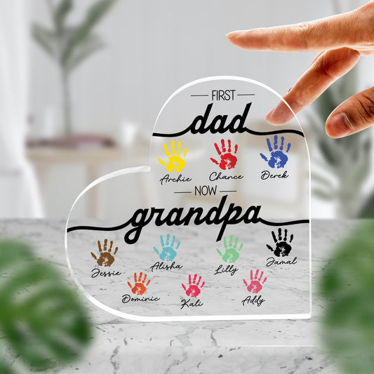 Customized First Dad Now Grandpa Acrylic Plaque, Custom Kids Names With Handprints, Custom Grandpa Birthday Gift, Father's Day Gift