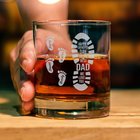 Custom Baby Footprint Whiskey Glass, Option to Use Custom Footprints, Happy Father's Day To The Best Dad Whiskey Glass, Gifts For Dad, Father's Day Gift