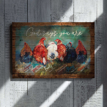 God Says You Are Canvas, Hen Canvas, Chicken Paintings On Canvas, God Canvas, Family Canvas, Canvas For Gift