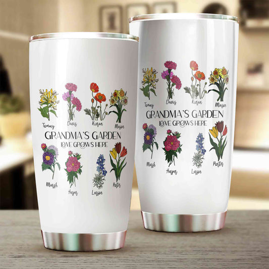 Personalized Grandma's Garden Tumbler,Mother's Day Gift, Custom Birth Month flower Tumbler,Grandkids Names Gift for Grandmother, Nana Gifts, Tumbler