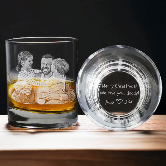 Custom Photo & Handwriting Whiskey Glass - Personalized Gift for Dad