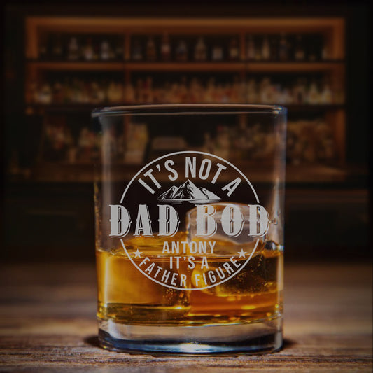 It's Not A Dad Bod Anthony It's A Father Figure Whiskey Glass, Retro Vintage Father's Day Whiskey Glass, Gift For Dad