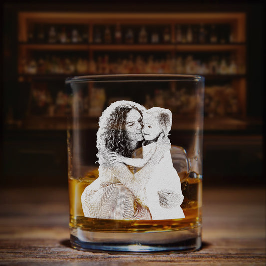 Custom Photo & Handwriting Whiskey Glass, Personalized Stemless Etched Whiskey Glass, Your Family in Glass Whiskey Glass, Whiskey Gift for Mother's