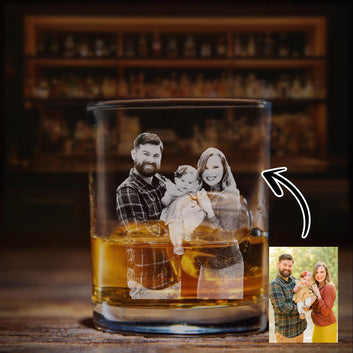 Custom Photo & Handwriting Whiskey Glass, Personalized Stemless Etched Whiskey Glass, Your Family in Glass Whiskey Glass, Best Father Day Gift