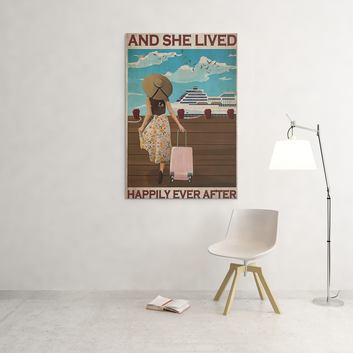 And She Lived Happily Ever After Canvas, Girl Travel Canvas, Summer Canvas, Vacation Canvas