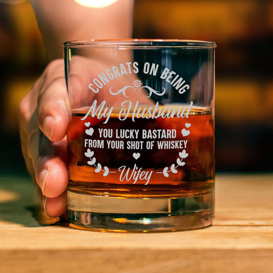 Personalized Engraved Whiskey Glass, Anniversary Gift for Fiance, Custom Congrats On Being My Boyfriend Whiskey Glass, Anniversary Gift For Husband Wife, My Husband Gift