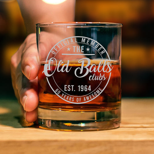 Personalized The Old Balls Club Whiskey Glass, Official Member The Old Balls Club Est 1964 Whiskey Glass, 60 Years Of Awesome, Custom Funny Grandpa Whiskey Glass, Father’s Day