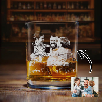 Father’s Day Photo Glass- Rocks Glass, Personalized Glass with your Photo, Your Family in Glass Whiskey Glass, Whiskey Gift for Grandpa's, Father's Day Gift