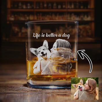 Custom Dog Photo Engraved Rocks Glass, Personalized Whiskey Glasses, Personalized Whiskey Glass for Pet Lovers, Personalized Pet Memorial Gift, Gift For Family