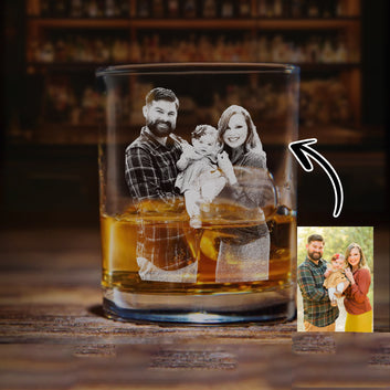 Custom Photo & Handwriting Whiskey Glass, Personalized Stemless Etched Whiskey Glass, Your Family in Glass Whiskey Glass, Whiskey Gift for Dad, Father's Day Gifts