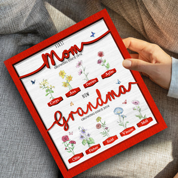Personalize First Mom Now Grandma Birth Flowers Wooden, Birth Month Flowers Gift For Grandma, Mother's Day Gift, Grandma's Gifts