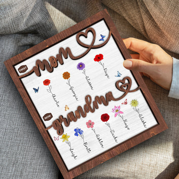Personalized Birth Month Flower Wooden Plaque, Custom Name Grandkids, Custom Birth Month Flowers, First Mom Now Grandma, Mother’s Day Gift