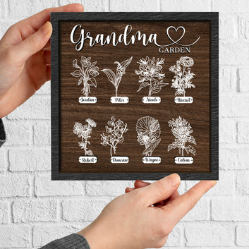 Personalized Grandma's Garden Wooden Plaque, Custom Birth Month Flowers Wooden, Grandma's Garden With Grandchildren Names, Gift for Mom