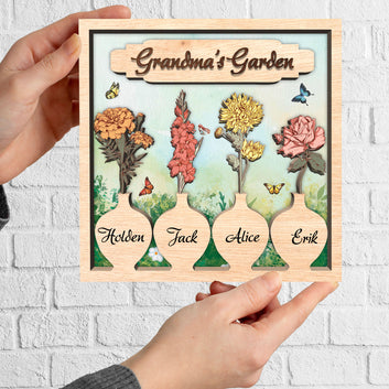 Personalized Grandma's Garden Birth Flower  Name Wooden Plaque, Grandma's Garden Wooden, Handmade Home Decor Wooden Plaque, Mothers Day Gift