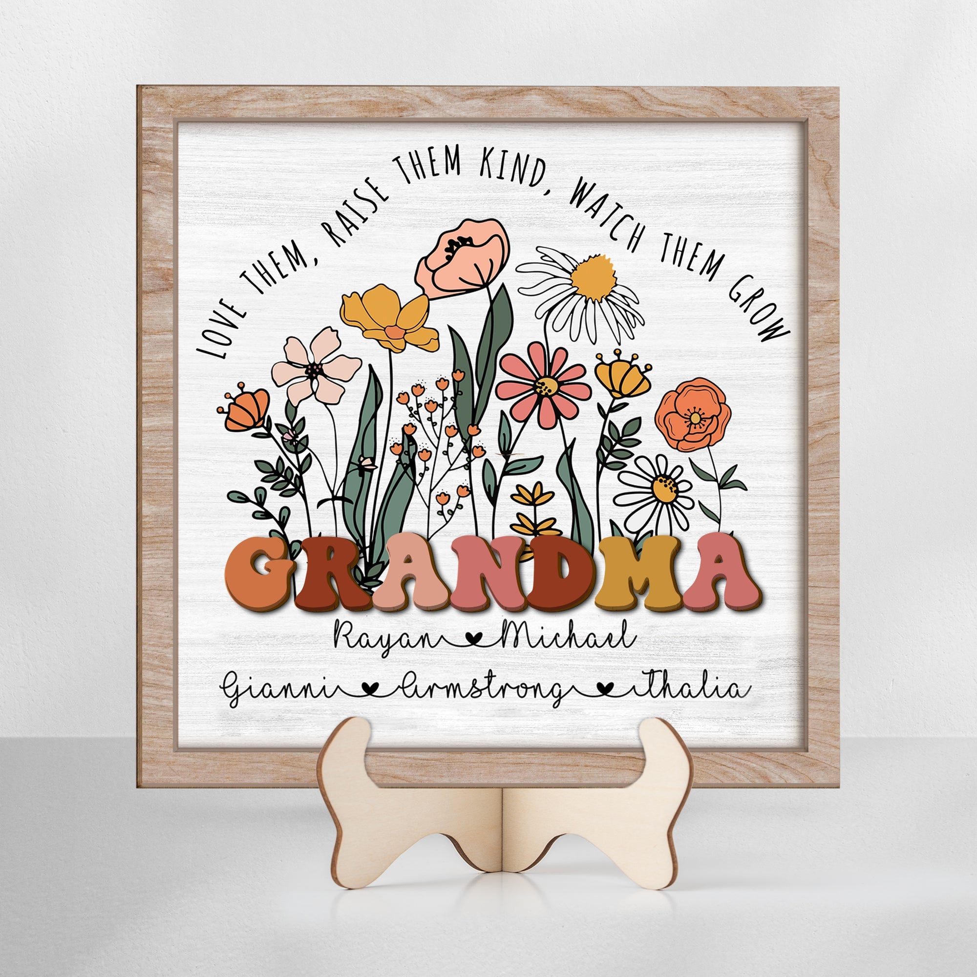 Personalized Floral Grandma Wooden, Love Them Raise Them Kind Watch Them Grow Mama, Grandma Wooden Plaque with Special Kids Name, Mother's Day Gift