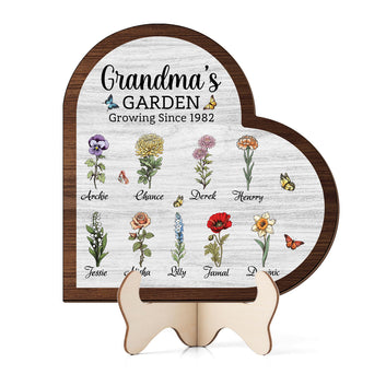 Personalized Grandma's Garden Wooden, Customized Grandma Gift With Grandkids Names Wooden Plaque, Grandma's Garden Birth Month Flower, Mother's Day Gift