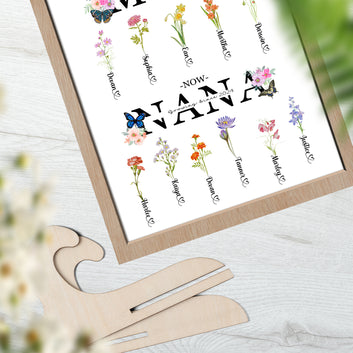 Personalized Birth Month Flower Wooden Plaque, Custom Birthflower, First Mom Now Nana, Nana Wooden With Birth Flowers, Gift For Mom Nana