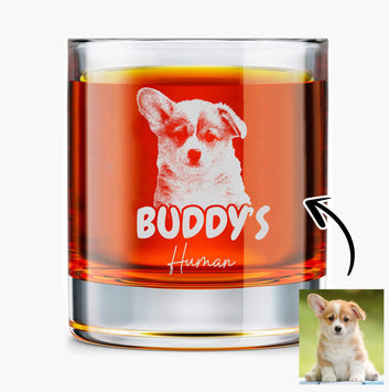 Custom Dog Photo Engraved Rocks Glass, Personalized Whiskey Glasses, With Your Dog Photo Engraved on Bottom, Personalized Gifts for Pet Owners