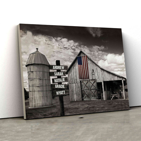 Personalized Name Canvas, Barnhouse Canvas, American Flag Canvas, Family Canvas, Gift Canvas