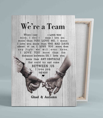 We're Are A Team Canvas, Heart Canvas, Hand Canvas, Couple Canvas, Custom Name Canvas, Canvas Wall Art