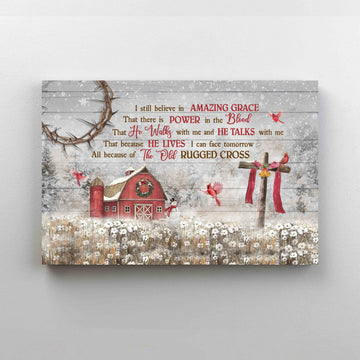 I Still Believe In Amazing Grace Canvas, Cardinal Canvas, Farmhouse Canvas, Winter Painting Canvas