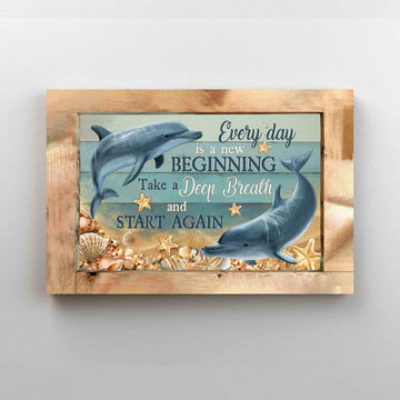 Every Day Is A New Beginning Canvas, Couple Dolphin Under The Ocean Canvas