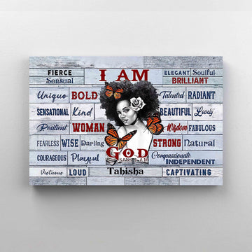 God Says I Am Canvas, I Am Unique Canvas, Black Woman Canvas, Custom Name Canvas