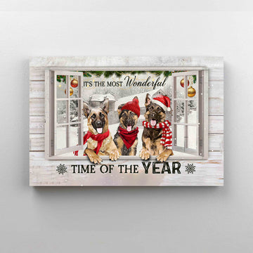 It's The Most Wonderful Time Of The Year Canvas, German Shepherds By The Window Canvas, Christmas Canvas