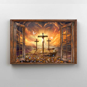 Sunset Canvas, Cross Canvas, Window Frame Canvas, Path To Heaven Canvas, Gift Canvas